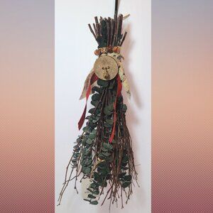 Handcrafted Protection Besom – Dried Birch & Eucalyptus Bundle w/ Witches Bell